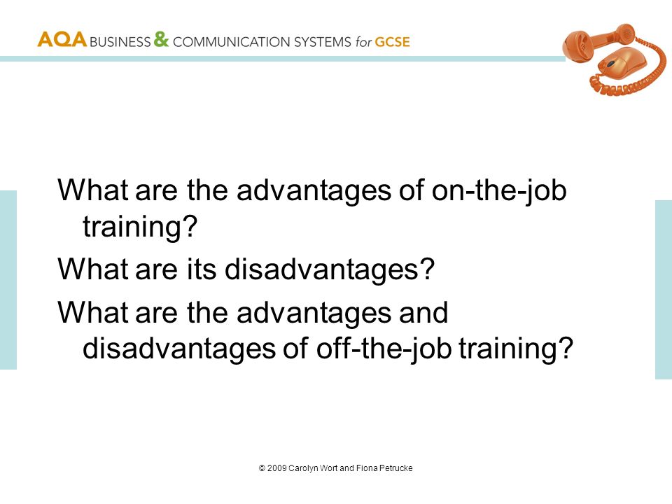 © 2009 Carolyn Wort and Fiona Petrucke What are the advantages of on-the-job training.