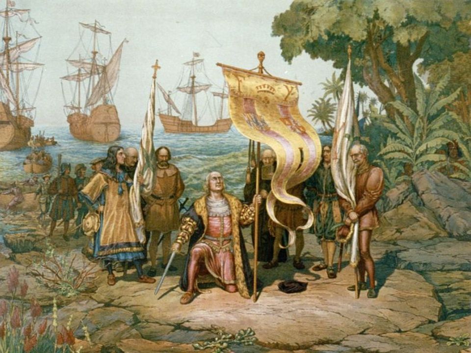 Christopher Columbus  Sailed for Spain  Discovered the New World (Bahamas, Cuba, Hispaniola, etc.)  Enslaved native islanders, made them mine for gold