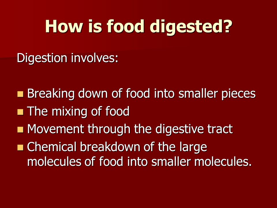 The Digestive System How Is Food Digested Digestion Involves Breaking Down Of Food Into Smaller Pieces Breaking Down Of Food Into Smaller Pieces The Ppt Download