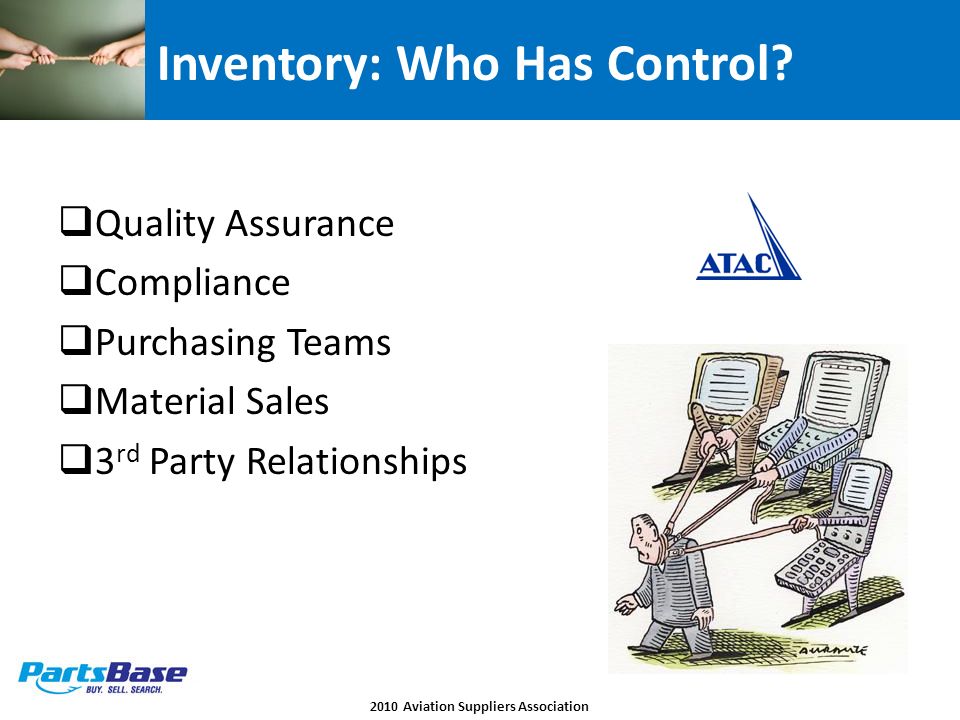 Quality Assurance  Compliance  Purchasing Teams  Material Sales  3 rd Party Relationships Inventory: Who Has Control.