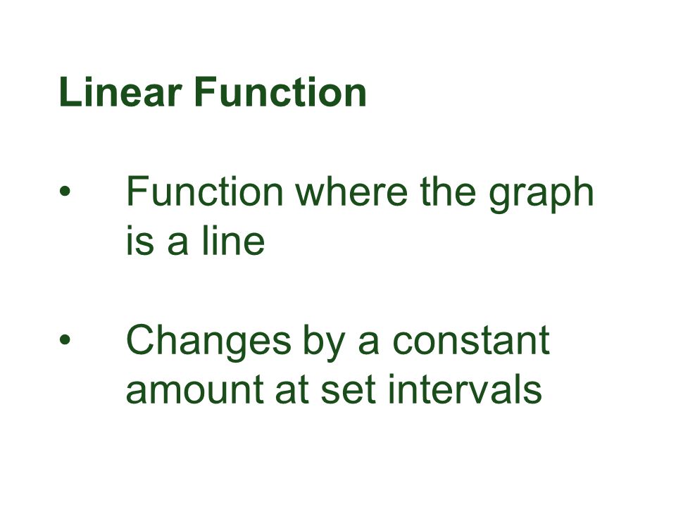 Linear FunctionFunction where the graph is a lineChanges by a constant amount at set intervals