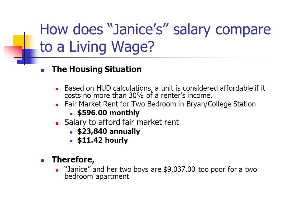 How does Janice’s salary compare to a Living Wage.