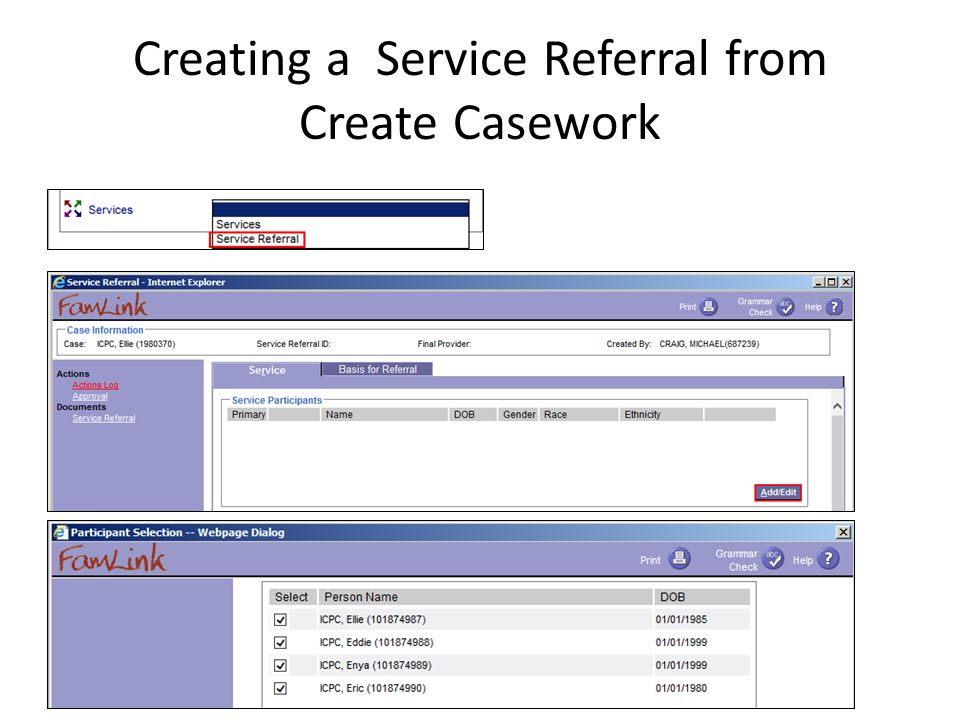 Creating a Service Referral from Create Casework