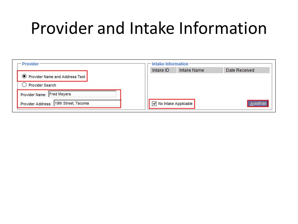 Provider and Intake Information