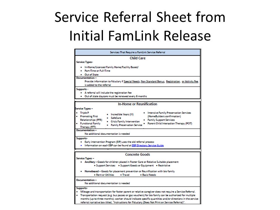 Service Referral Sheet from Initial FamLink Release