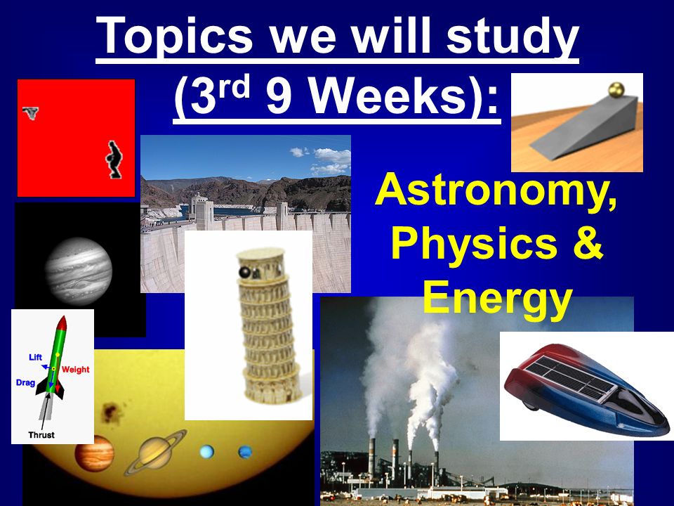 Astronomy, Physics & Energy Topics we will study (3 rd 9 Weeks):