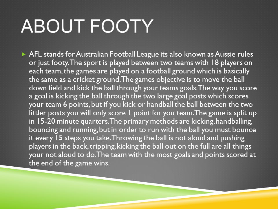 Реферат: Afl Essay Research Paper AFL football is