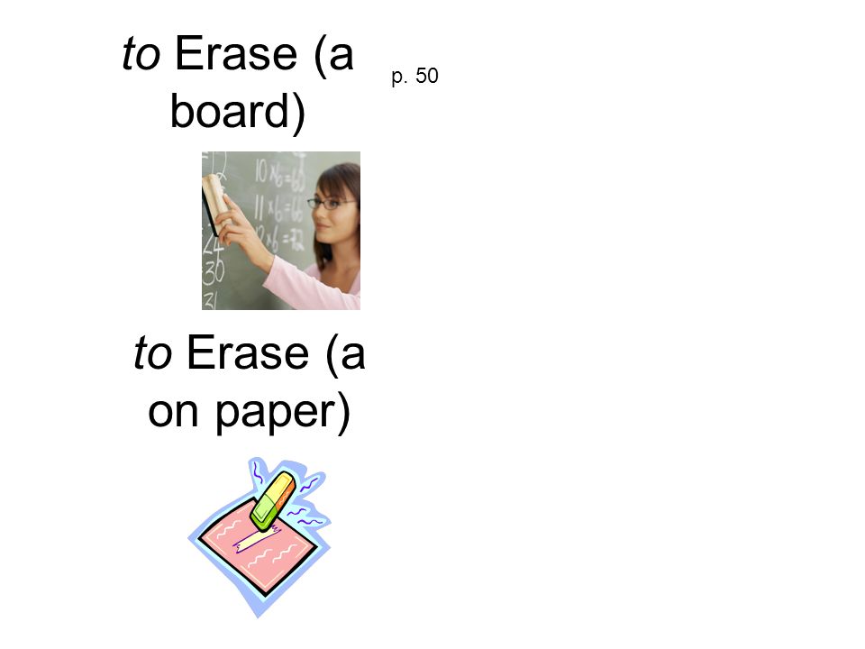 to Erase (a board) p. 50 to Erase (a on paper)