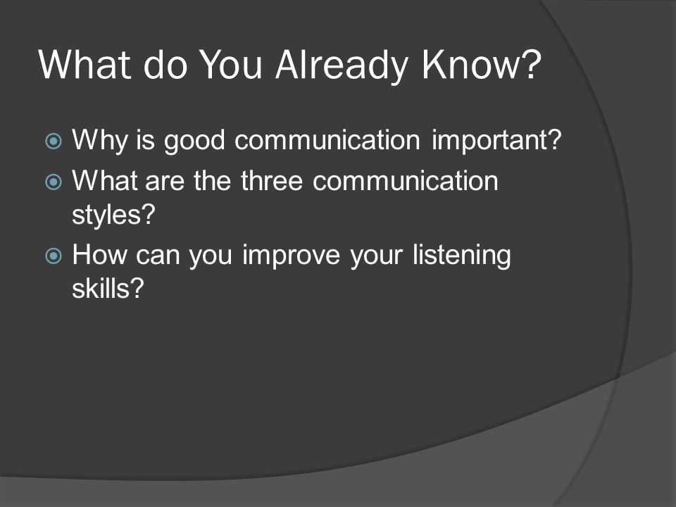 What do You Already Know.  Why is good communication important.