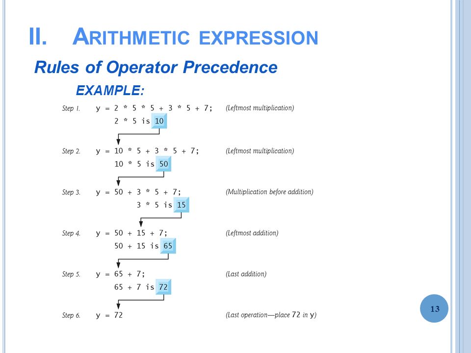 Rules of Operator Precedence EXAMPLE: II.A RITHMETIC EXPRESSION 13