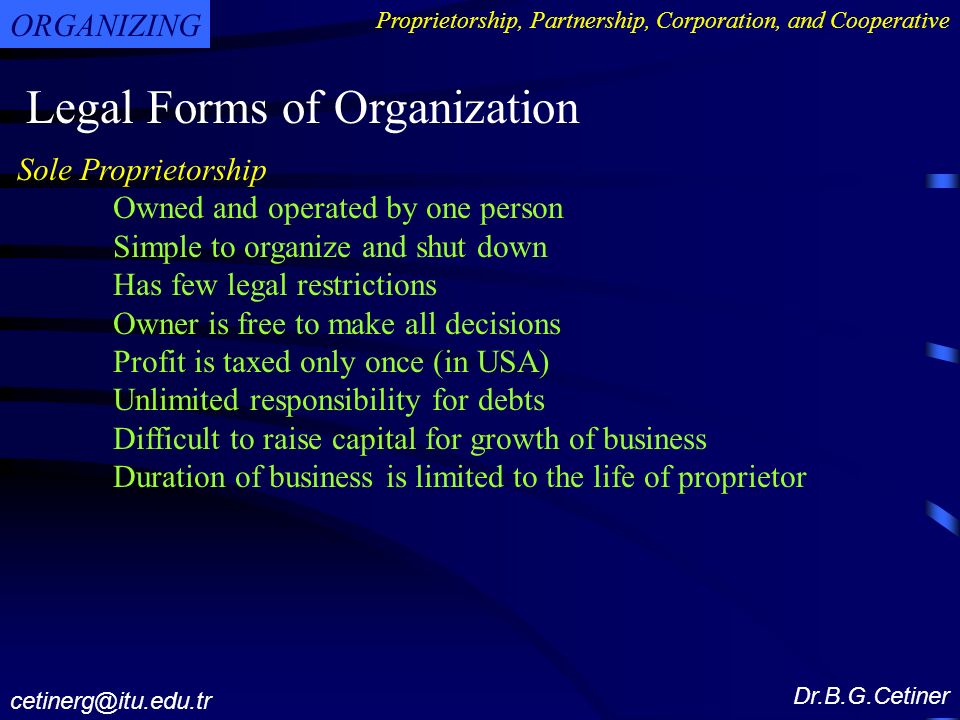 organizing review legal forms of organization proprietorship