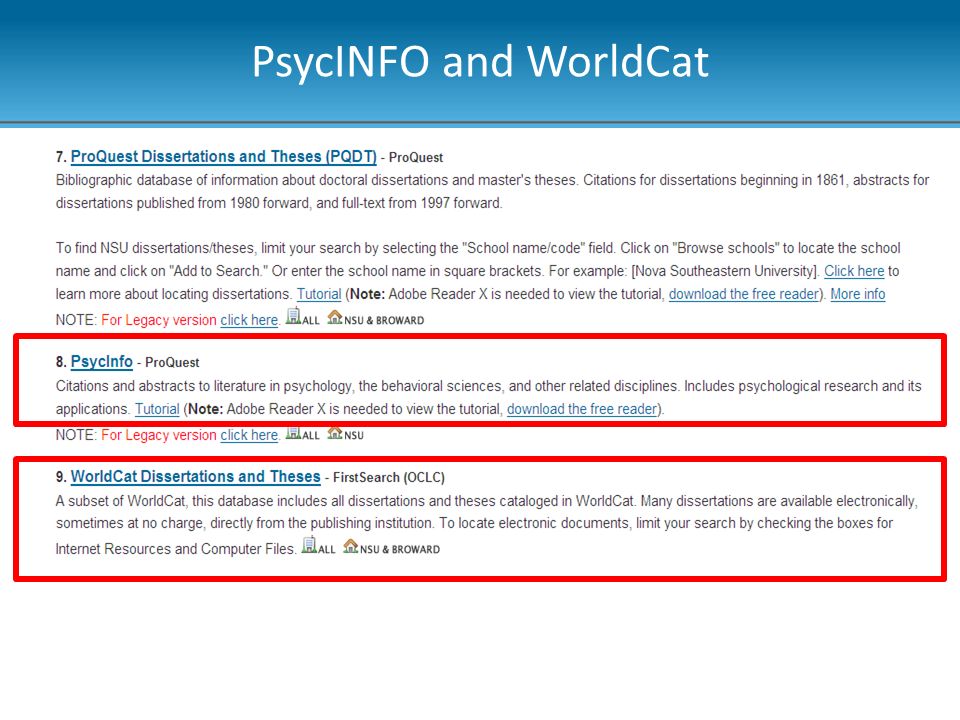 PsycINFO and WorldCat