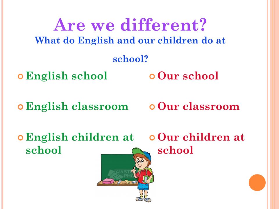 Are we different. What do English and our children do at school.