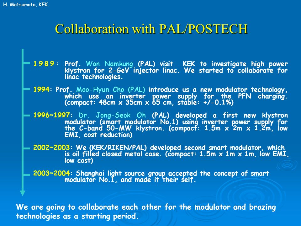 Collaboration with PAL/POSTECH 1989: Prof.