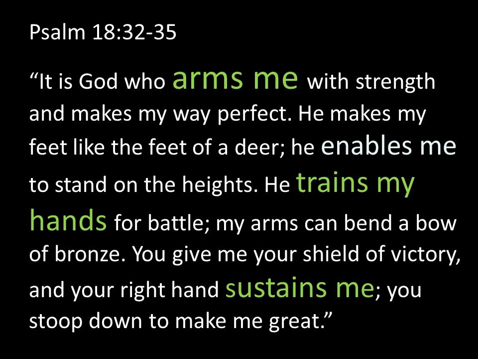 Psalm 18:32-35 It is God who arms me with strength and makes my way perfect.