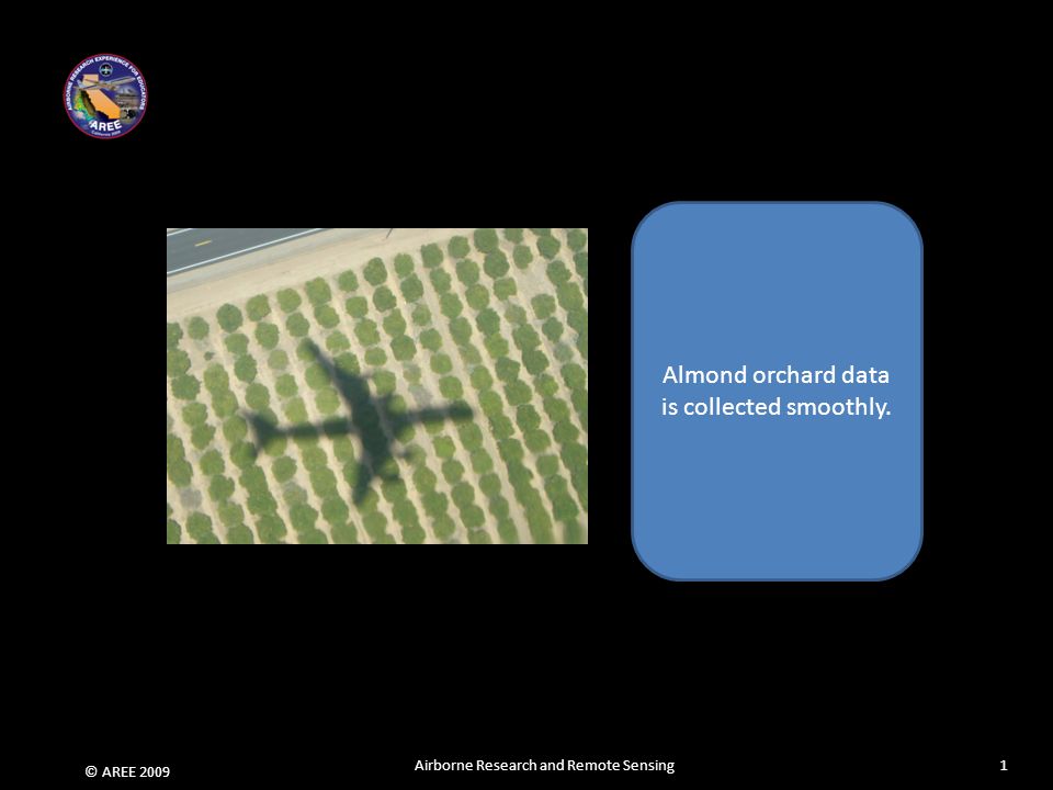 © AREE 2009 Airborne Research and Remote Sensing1 Almond orchard data is collected smoothly.