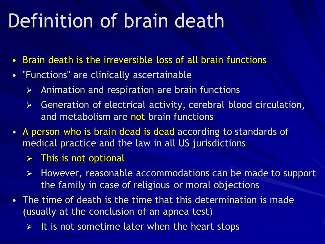 The Determination of Brain Death James Zisfein, M.D. Chief, Division of  Neurology Lincoln Hospital, Bronx, NY. - ppt download