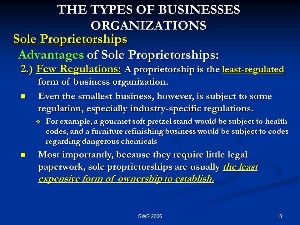 SWS CHAPTER 8 THE TYPES OF BUSINESSES IN A FREE ENTERPRISE SYSTEM ...