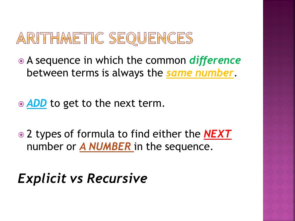  A sequence in which the common difference between terms is always the same number.