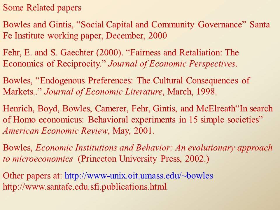 Social Capital” and Community Governance Samuel Bowles Santa Fe Institute  and University of Siena Avercamp, On the Ice. - ppt download