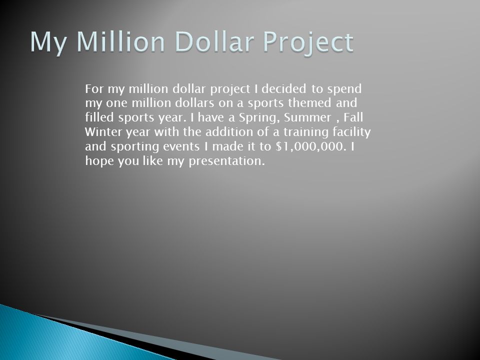 For my million dollar project I decided to spend my one million dollars on a sports themed and filled sports year.