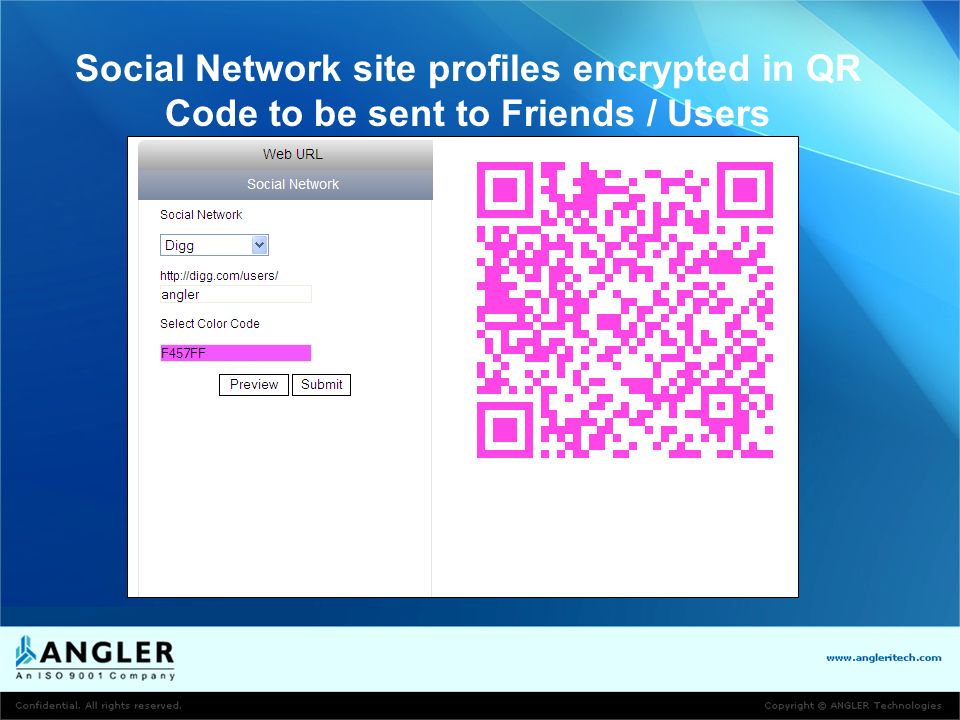 Social Network site profiles encrypted in QR Code to be sent to Friends / Users