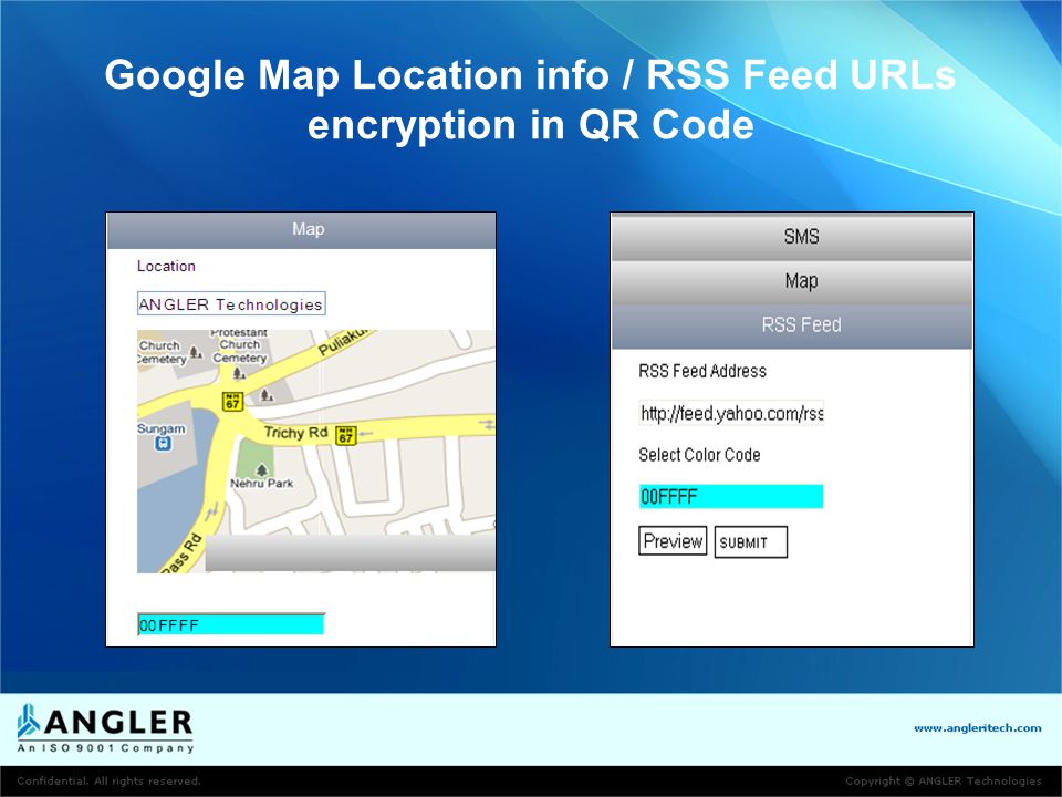 Google Map Location info / RSS Feed URLs encryption in QR Code