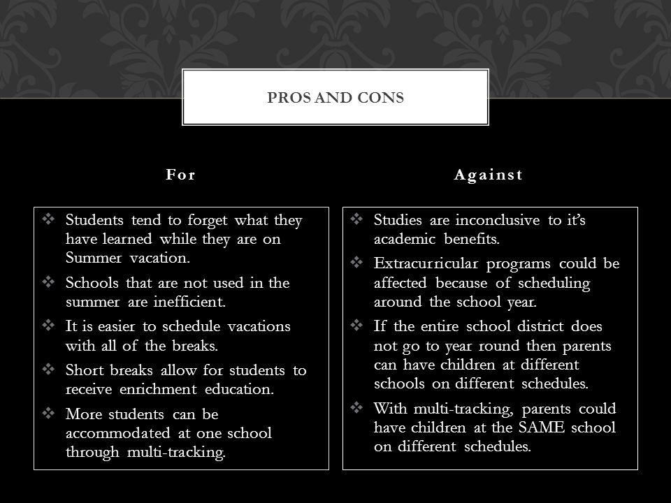 Year Round School Pros And Cons Chart