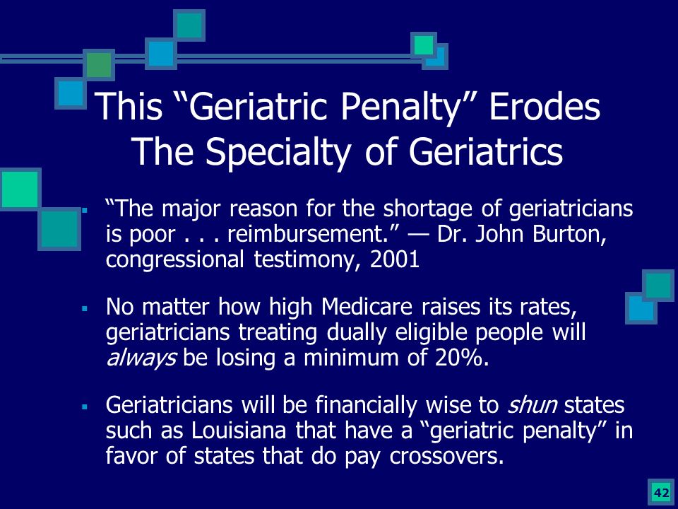 42 This Geriatric Penalty Erodes The Specialty of Geriatrics  The major reason for the shortage of geriatricians is poor...
