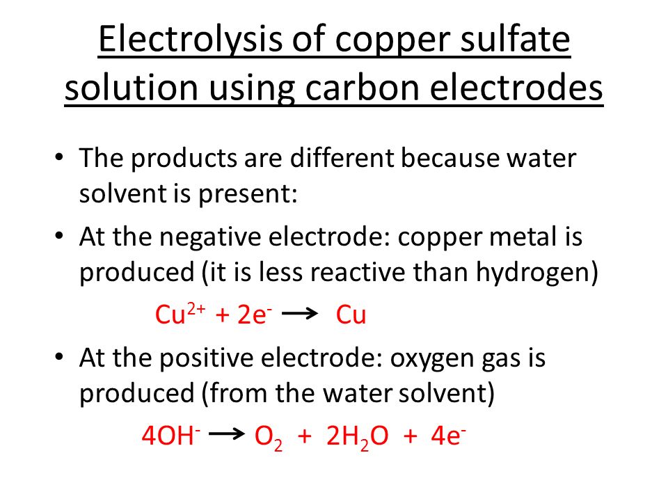 the electrolysis of copper sulphate