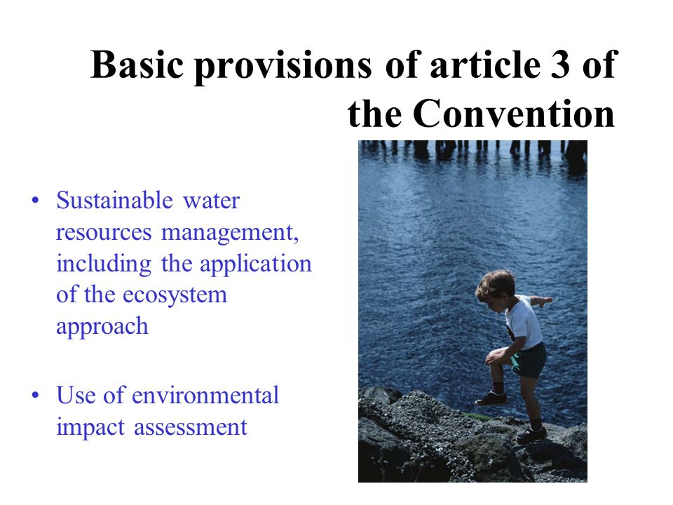Sustainable water resources management, including the application of the ecosystem approach Use of environmental impact assessment Basic provisions of article 3 of the Convention