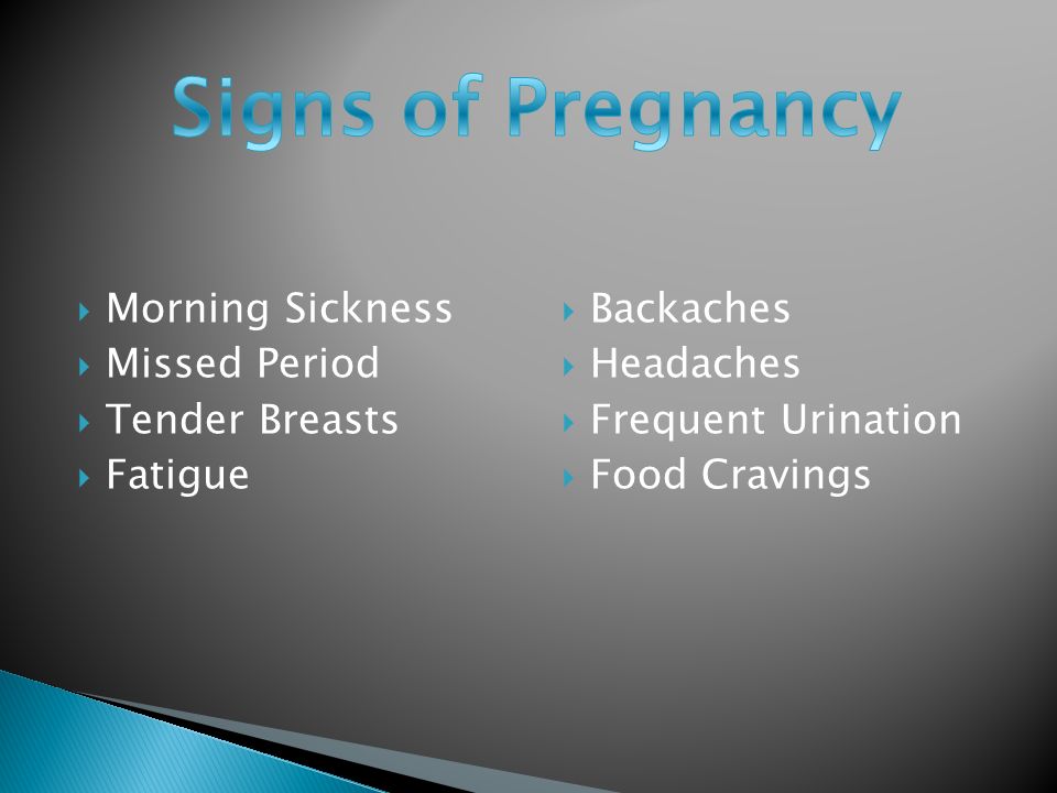 What happens and what it's like Amelia Lewis. Morning Sickness Missed Period Tender Breasts Fatigue Backaches Headaches Frequent Urination. - ppt download What happens and what it's like Amelia Lewis. Morning Sickness Missed Period Tender Breasts Fatigue Backaches Headaches Frequent Urination. - ppt download