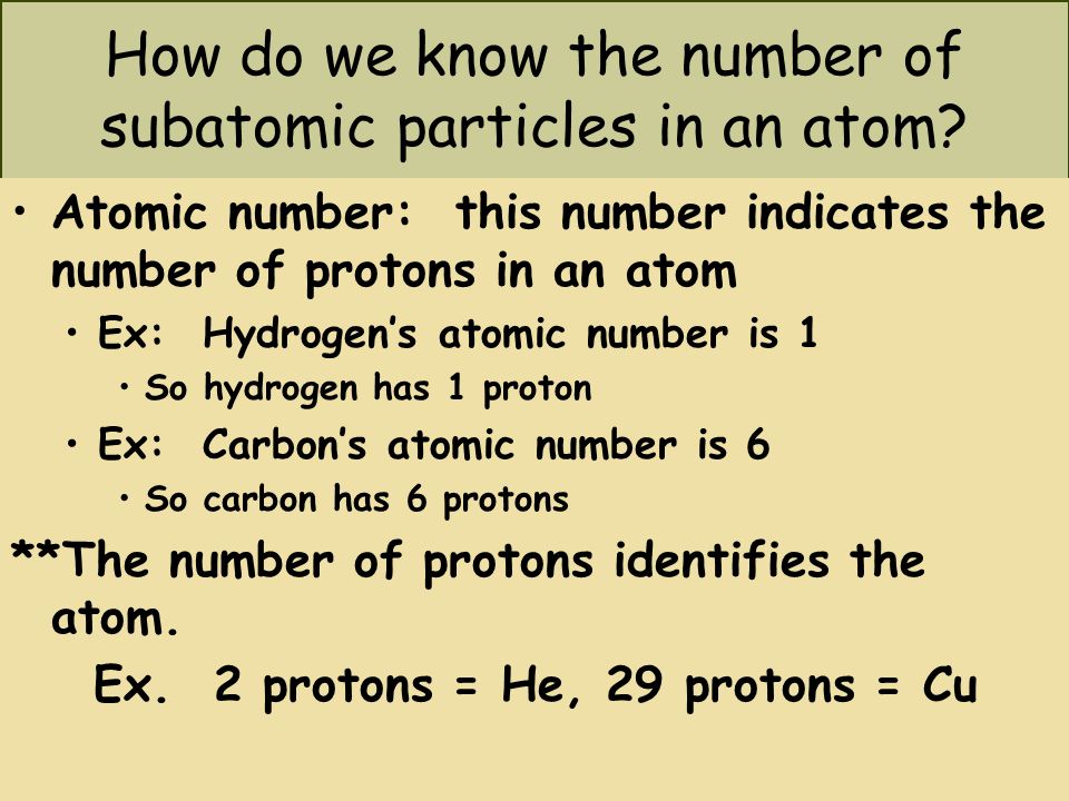 How do we know the number of subatomic particles in an atom.