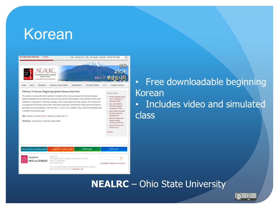 Korean Free downloadable beginning Korean Includes video and simulated class NEALRC – Ohio State University