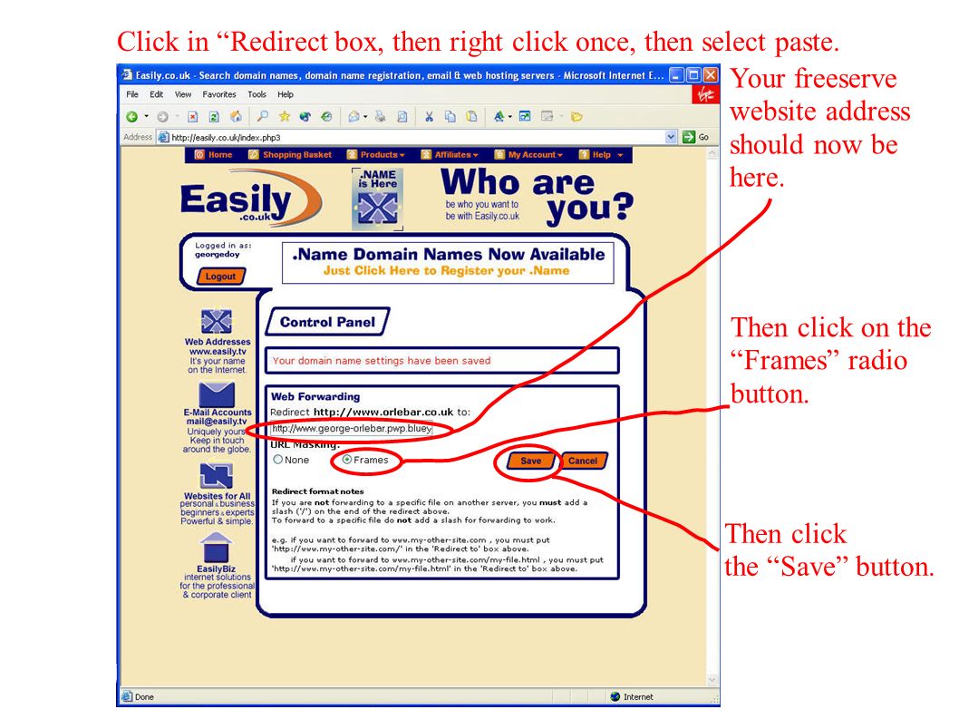 Click in Redirect box, then right click once, then select paste.