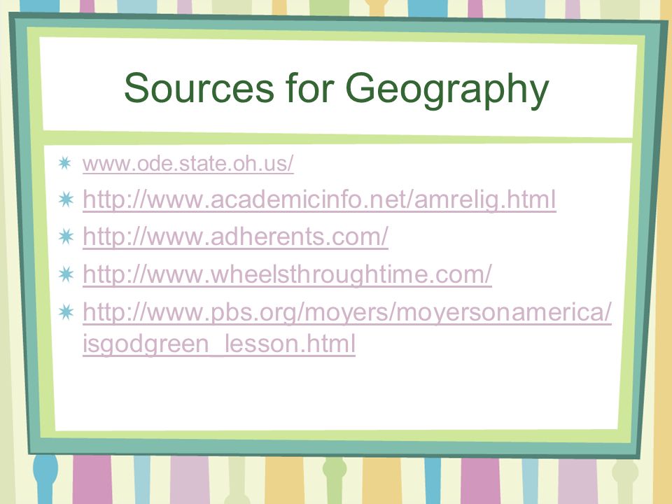 Sources for Geography isgodgreen_lesson.html
