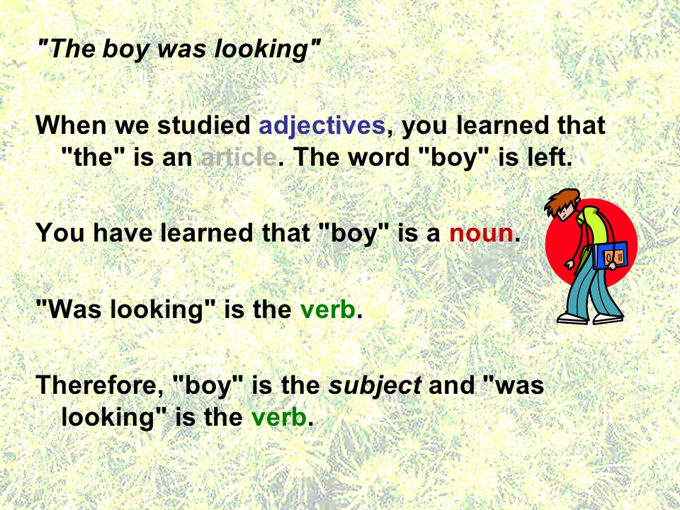 The boy was looking When we studied adjectives, you learned that the is an article.