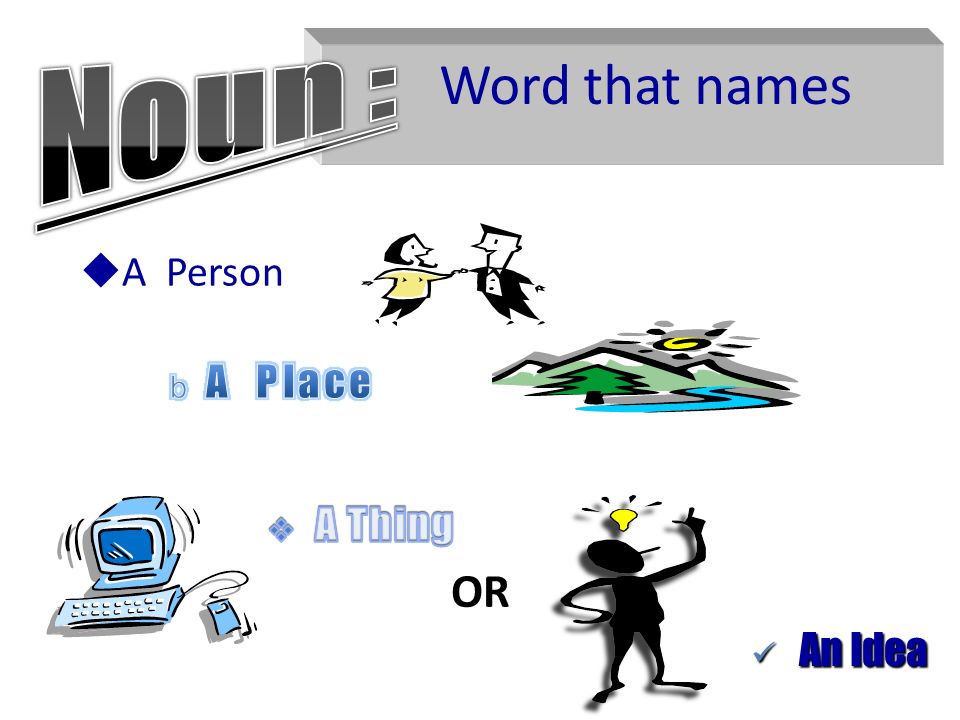 Word that names  A Person An Idea An Idea OR