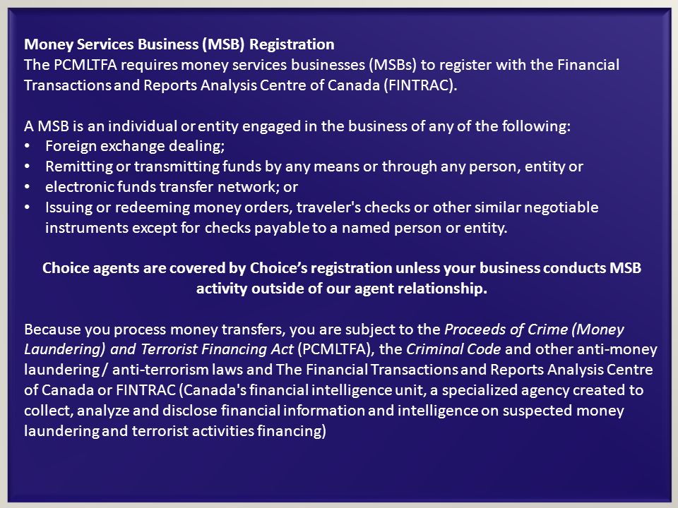 Agent Compliance Training Proceeds Of Crime Money Laundering Terrorist Financing Act Pcmltfa Requirements Ppt Download