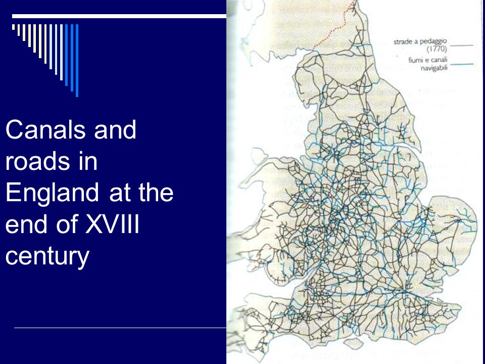 Canals and roads in England at the end of XVIII century
