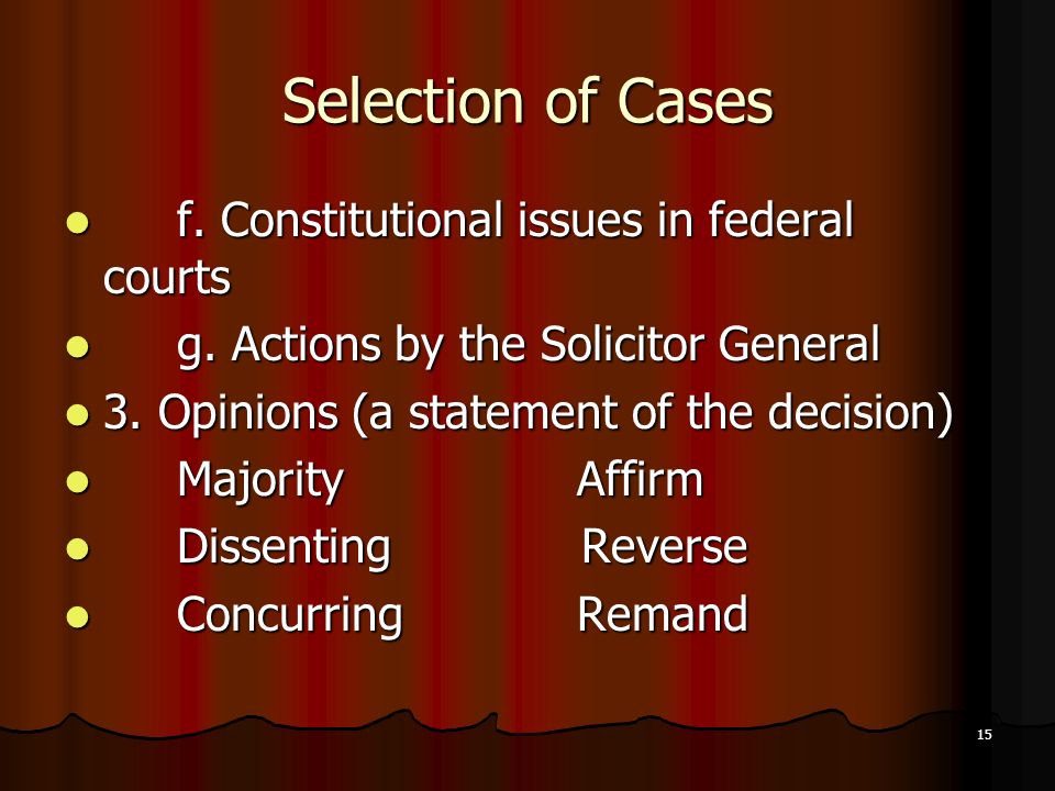 15 Selection of Cases f. Constitutional issues in federal courts f.