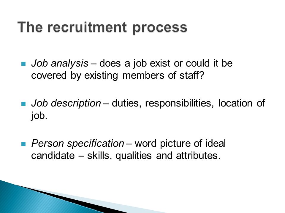Job analysis – does a job exist or could it be covered by existing members of staff.