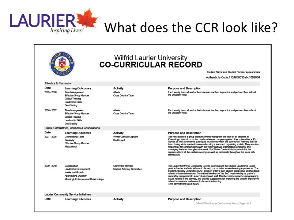 What does the CCR look like
