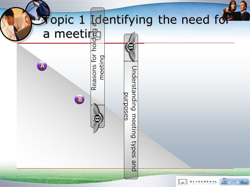 Organising Meetings >>> Preparing for a meeting Running a meeting Documenting & reviewing a meeting Topic 4 Topic 5 Topic 6