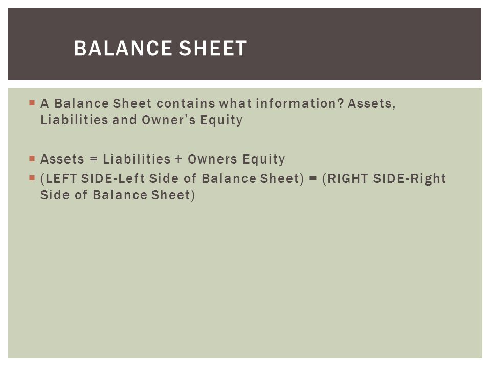  A Balance Sheet contains what information.