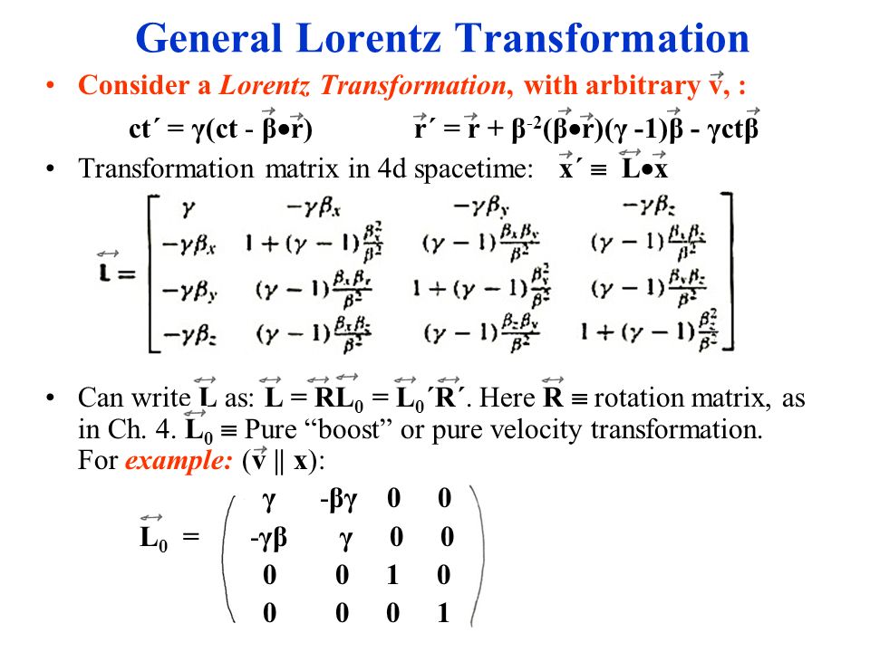 General Lorentz Transformation Consider A Lorentz Transformation With Arbitrary V Ct G Ct B R R R B 2 B R G 1 B Gctb Transformation Ppt Download