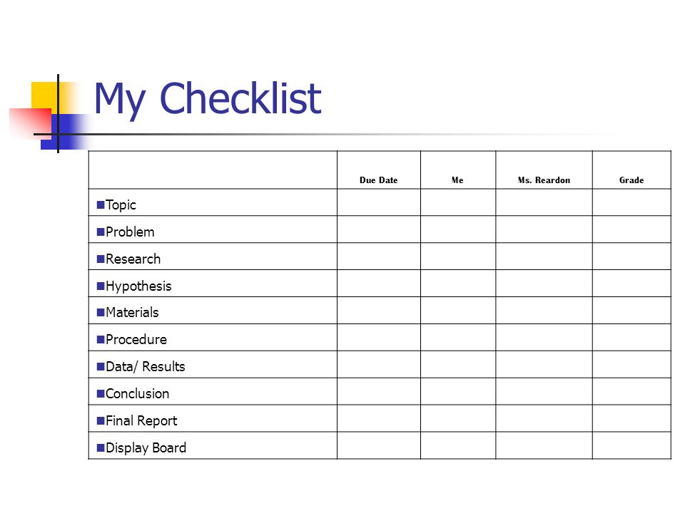 My Checklist Due DateMeMs.