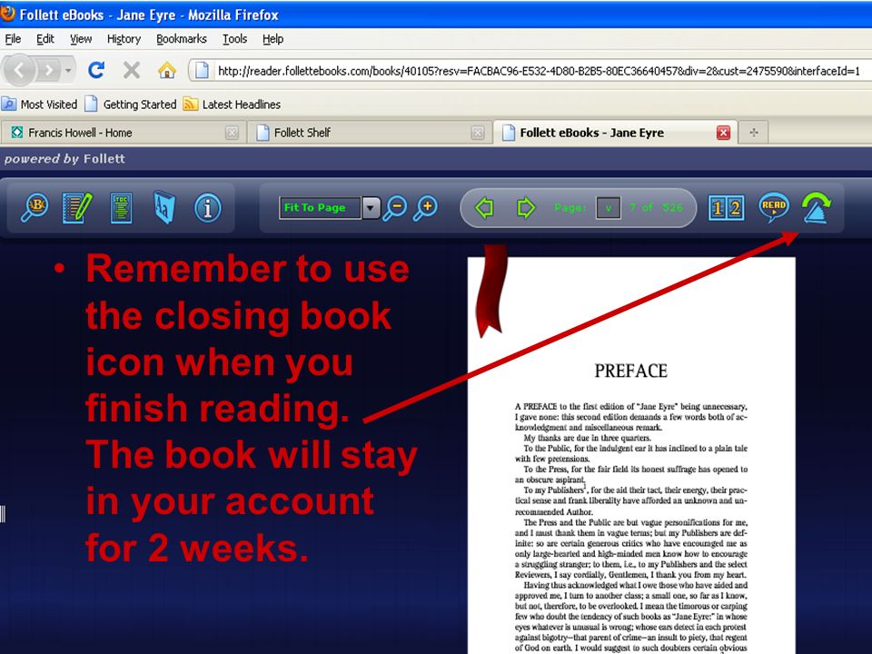 Remember to use the closing book icon when you finish reading.