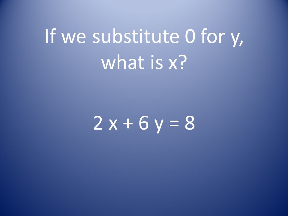 If we substitute 0 for y, what is x 2 x + 6 y = 8