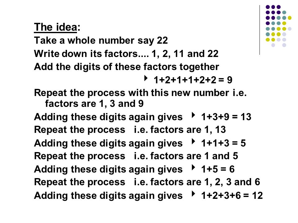 Digit Sums of the factors of a number An Investigation